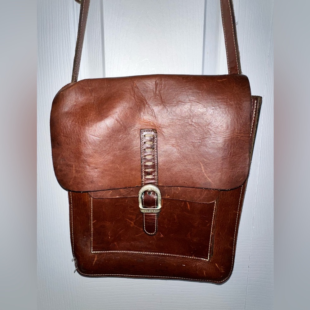 ANSAR Italian Brown Leather Unisex Messenger Bag